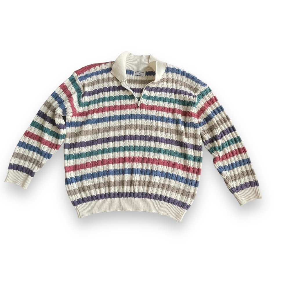Vintage Alfred Dunner Cream Multicolor Cable Qtr Zip Sweater Women's 3X 90s
